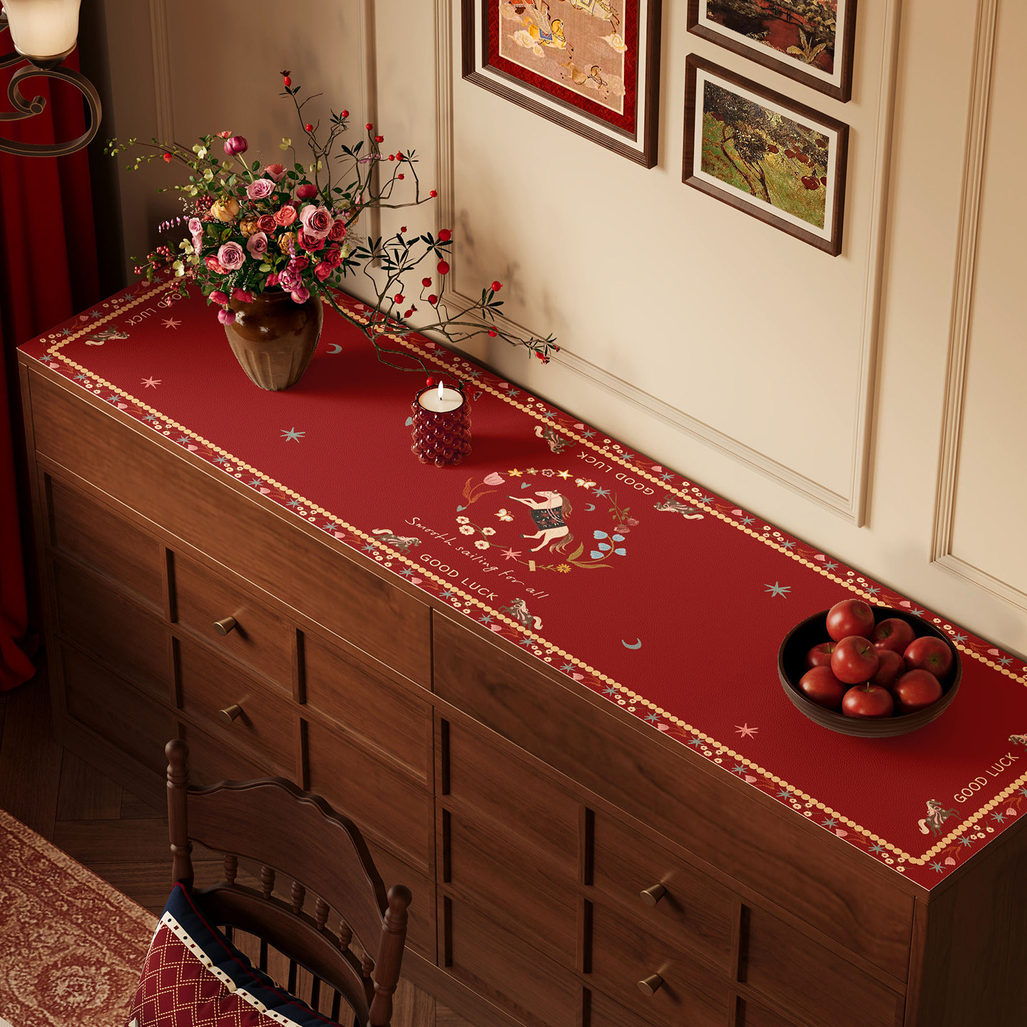 新年电视柜桌垫餐边柜长条桌垫红色喜庆桌面垫玄关鞋柜台面保护垫,居家布艺,桌布,淘宝优惠券,粉丝福利购,淘宝优惠卷