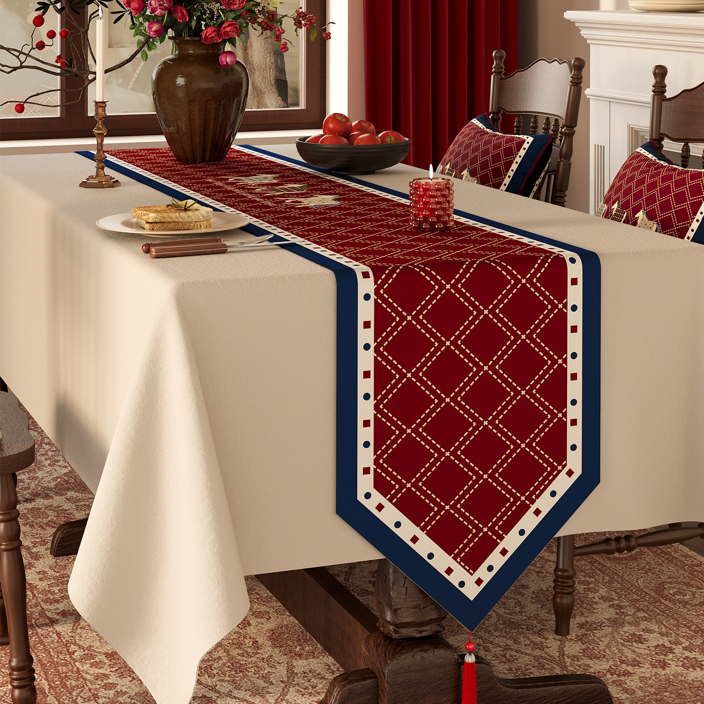 复古桌旗新年马年氛围感装饰餐桌旗布茶几电视柜餐边柜长条盖布,居家布艺,桌旗,淘宝优惠券,粉丝福利购,淘宝优惠卷