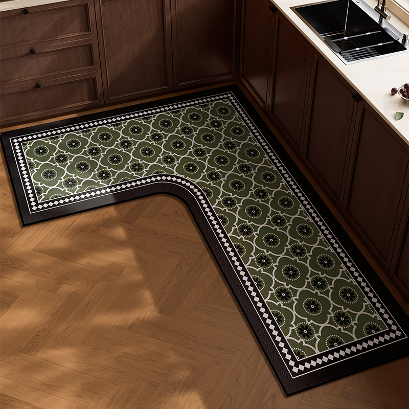 L形厨房专用地垫轻奢高级感防滑防油防水pvc可擦免洗耐脏皮革脚垫