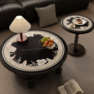 小茶几圆桌桌布美式 高级感轻奢防水防油氛围感免洗皮革圆形桌垫
