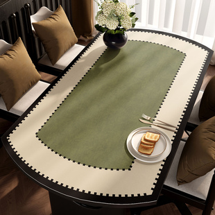 椭圆形餐桌垫防水防油皮革桌布2026新款可折叠圆桌布免洗防烫台布