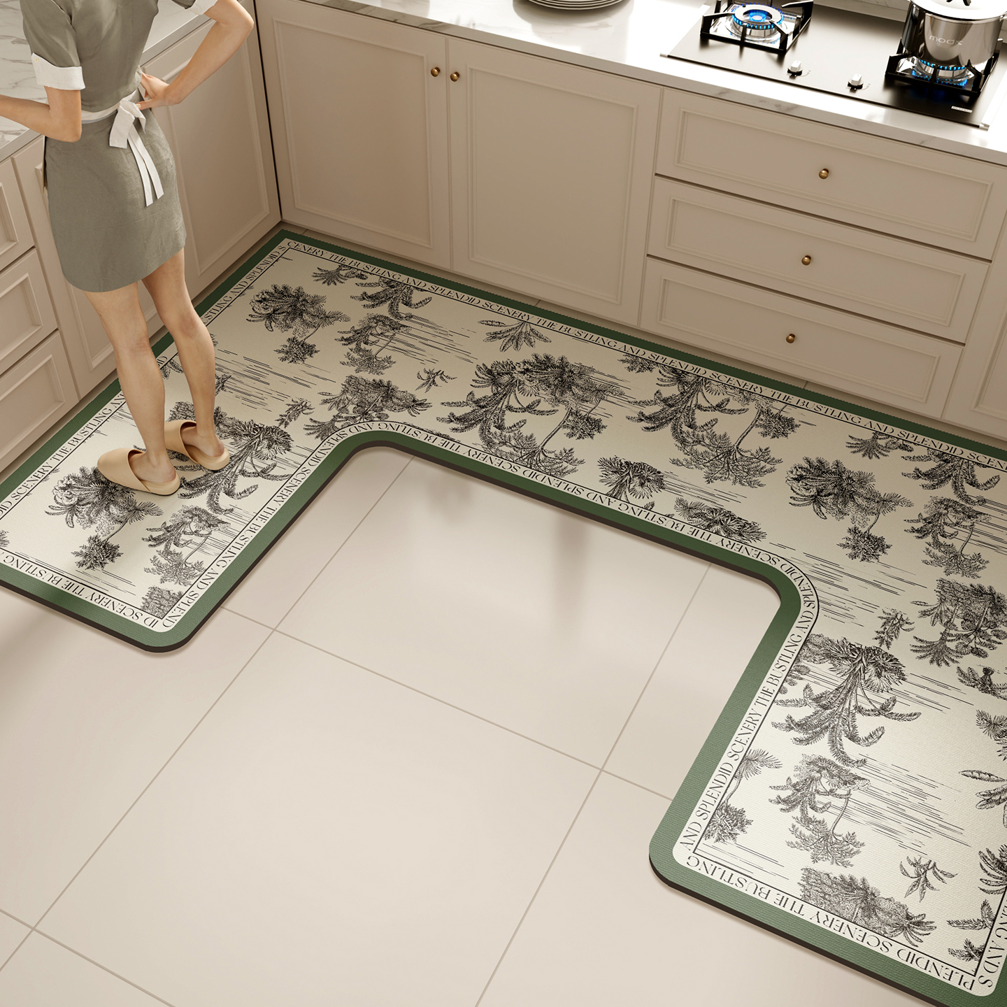 厨房专用地垫凹形硅藻泥吸水吸油地毯垫2025新款U型转角防滑脚垫