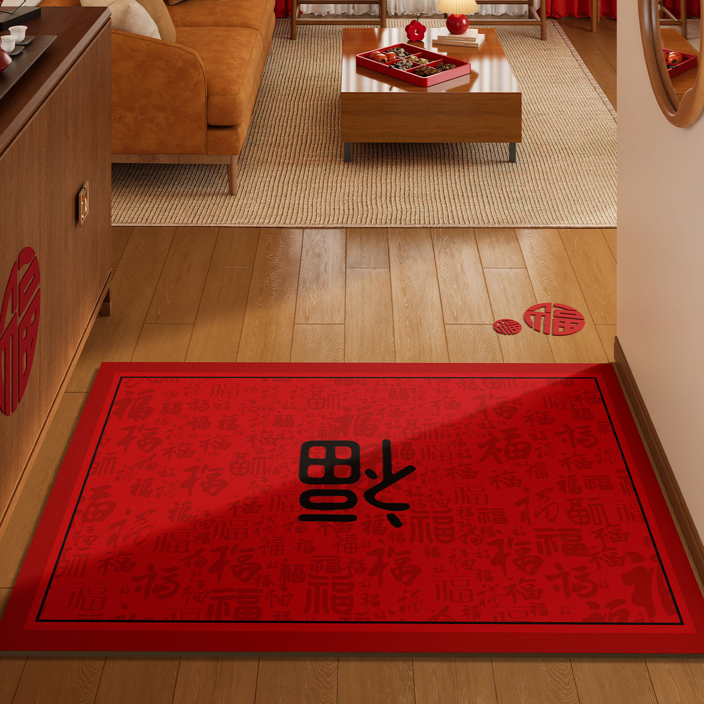 红色喜庆入户门地垫pvc可擦免洗福到新年进门脚垫家用防滑耐脏,居家布艺,入户地垫,淘宝优惠券,粉丝福利购,淘宝优惠卷