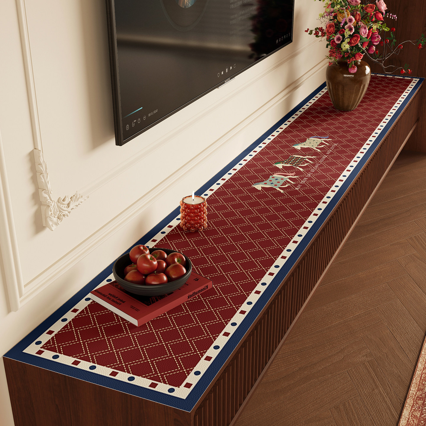 新年电视柜桌垫红色喜庆桌布玄关鞋柜台面保护垫餐边柜长条桌面垫,居家布艺,桌布,淘宝优惠券,粉丝福利购,淘宝优惠卷