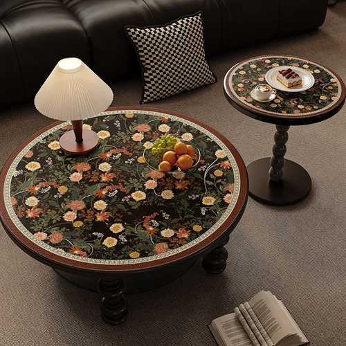 小茶几圆桌桌布美式高级感轻奢防水防油氛围感免洗皮革圆形桌垫