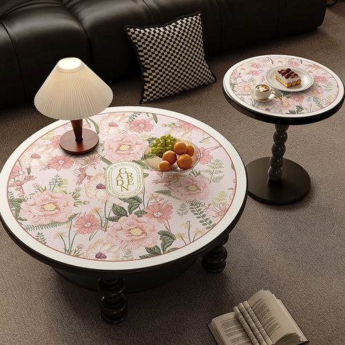 小茶几圆桌桌布美式高级感轻奢防水防油氛围感免洗皮革圆形桌垫