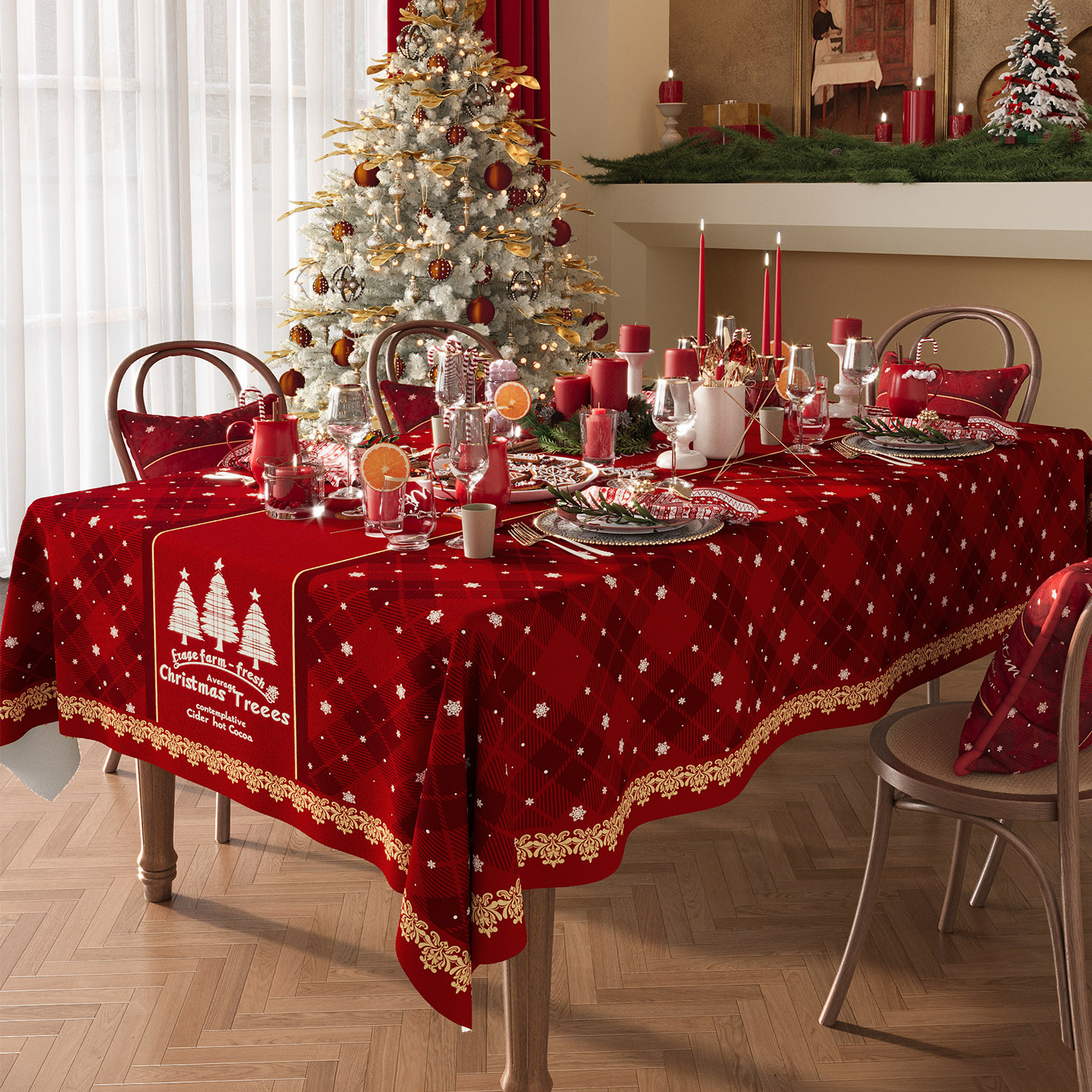 圣诞桌布防水防油免洗红色氛围感布置装饰高级感茶几圣诞节餐桌布,居家布艺,桌布,淘宝优惠券,粉丝福利购,淘宝优惠卷