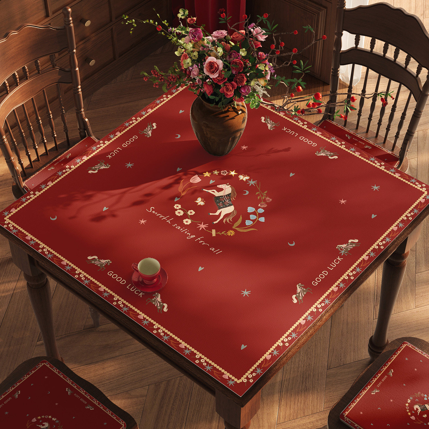 马年复古桌垫新年氛围感装饰餐桌桌垫防水防油防烫免洗桌面保护垫,居家布艺,桌布,淘宝优惠券,粉丝福利购,淘宝优惠卷