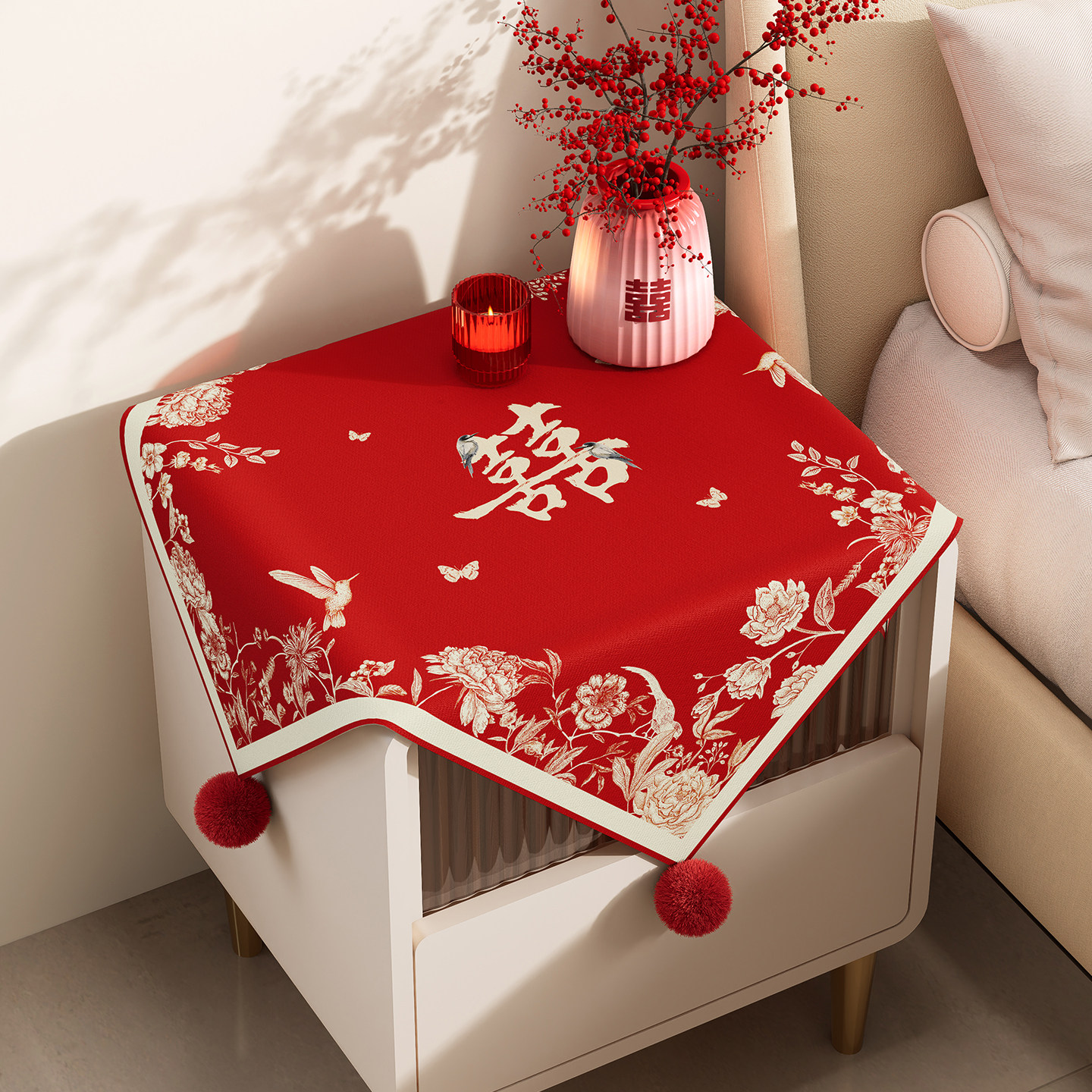 结婚床头柜盖布红色喜庆婚房装饰布置桌布喜事婚礼盖布卧室防尘罩,居家布艺,万能盖巾,淘宝优惠券,粉丝福利购,淘宝优惠卷