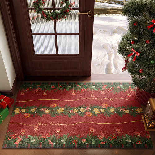 圣诞装饰入户门地垫进门门口玄关蹭土红色丝圈脚垫耐脏防滑可裁剪