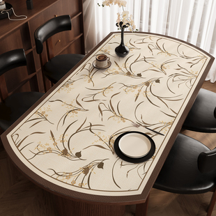 中古风椭圆形桌布防水防油免洗圆弧形餐桌垫家用折叠圆桌台面垫