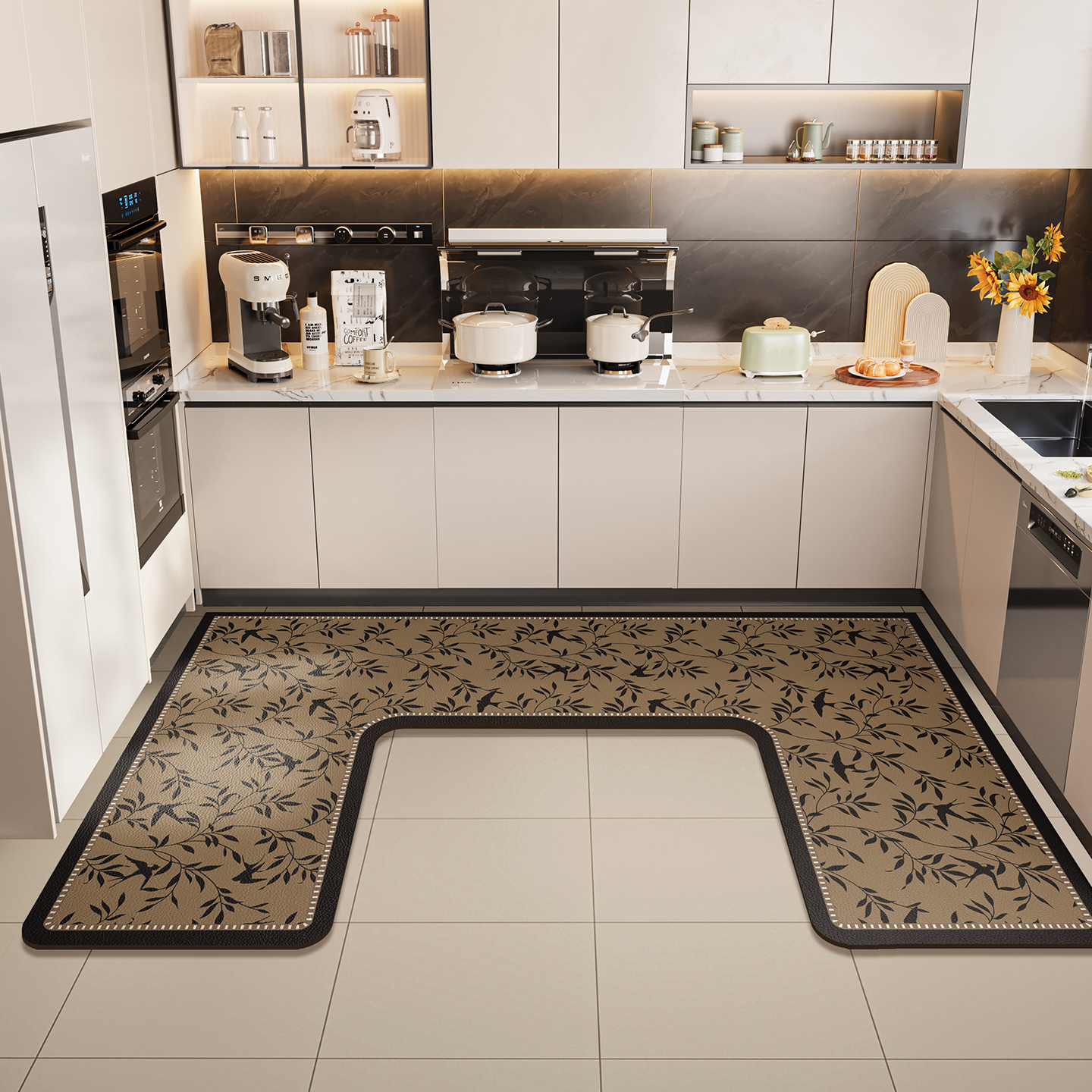 厨房专用地垫凹形硅藻泥吸水吸油地毯垫2025新款U型转角防滑脚垫