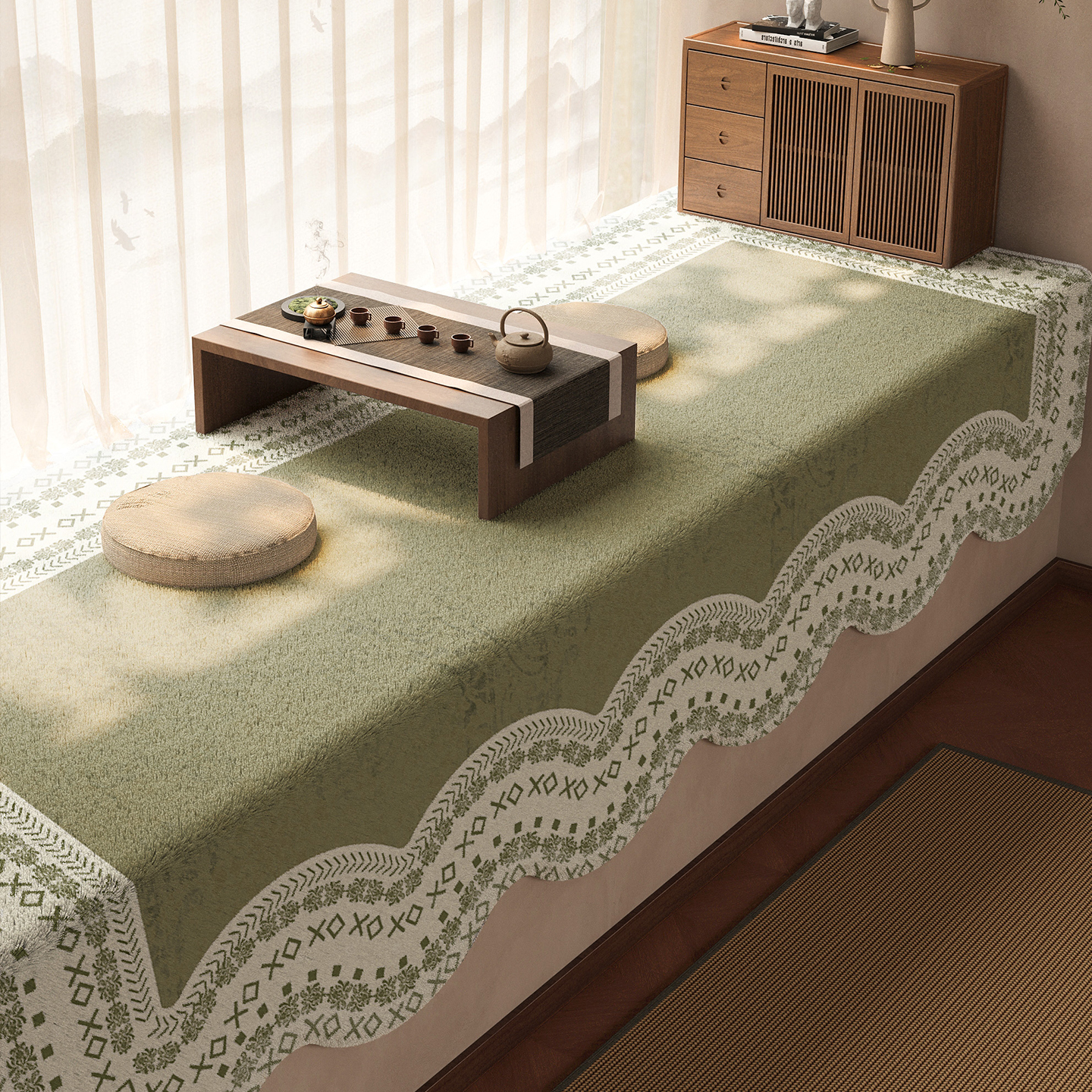 中古风法式2025新款飘窗垫子主卧阳台坐垫家用毛绒隔凉窗台座垫