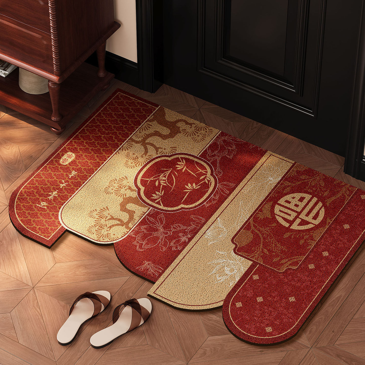 新中式入户门地垫pvc皮革可擦免洗进门门口脚垫玄关红色喜庆地毯,居家布艺,入户地垫,淘宝优惠券,粉丝福利购,淘宝优惠卷