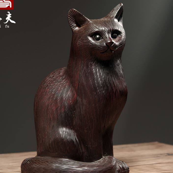 黑檀木雕猫摆件波斯猫动物猫雕刻工艺品家居客厅装饰摆设创意礼品