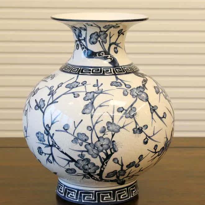 新中式陶瓷花瓶摆件 手工彩绘花瓶插花花器 现代简约美式大肚花瓶