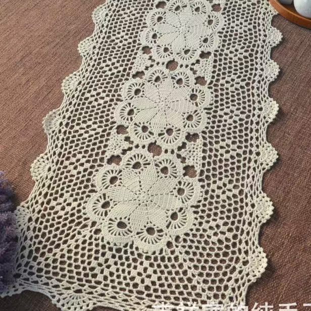 纯手工钩针勾花桌旗桌布 复古缕空美式桌旗 纯棉蕾丝编织多尺寸
