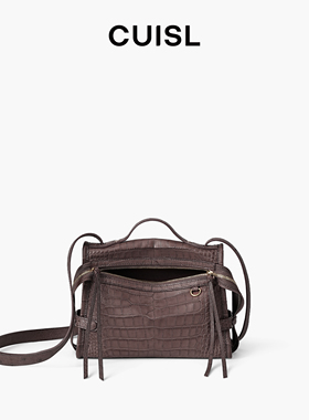 CUISL崔氏/微笑笑脸小斜挎包美洲鳄水染拼鸵鸟皮定制拉链包包女