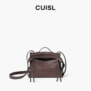 CUISL崔氏/微笑笑脸小斜挎包美洲鳄水染拼鸵鸟皮定制拉链包包女