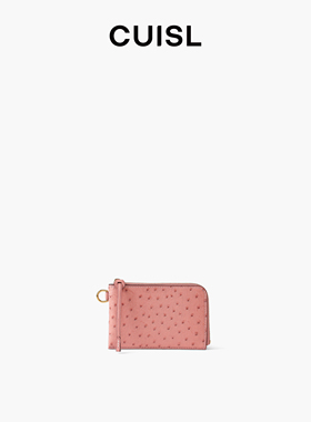 CUISL/崔氏新款原创设计鸵鸟皮钱包零钱包真皮拉链薄款卡包礼物