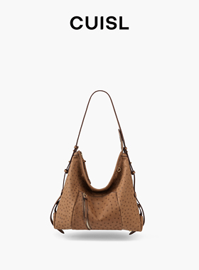 CUISL崔氏/新款机车hobo包包女定制鸵鸟皮真皮大容量单肩斜跨包包