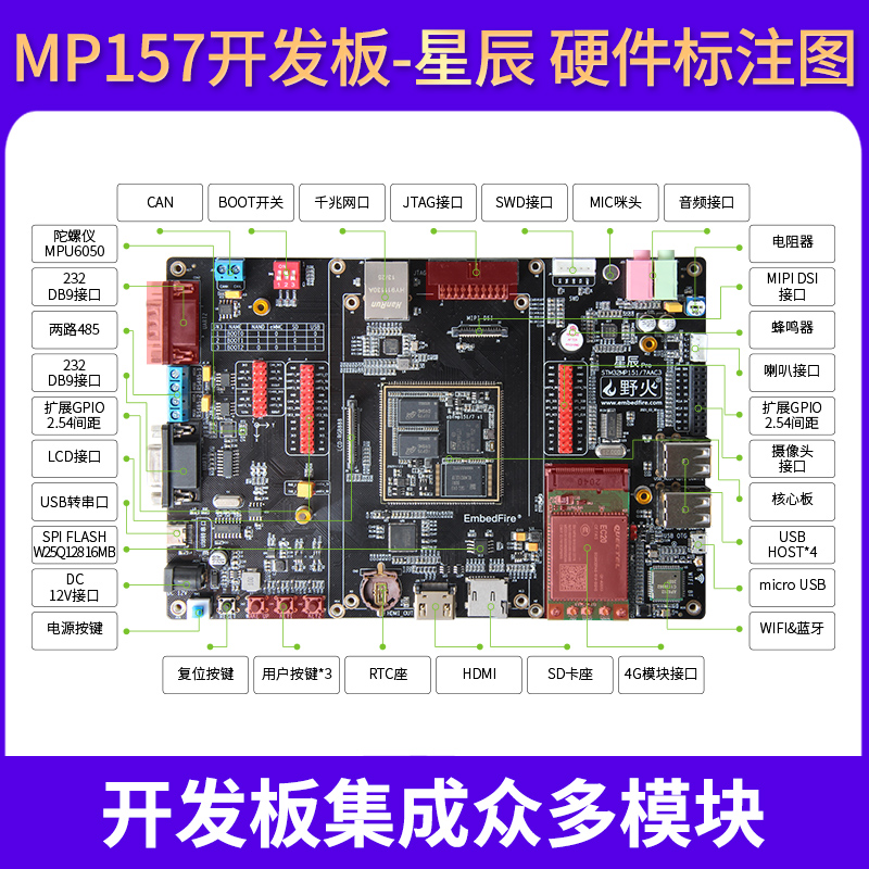 野火STM32MP157嵌入式Linux开发板ARM单片机学习板STM32MP1工控板
