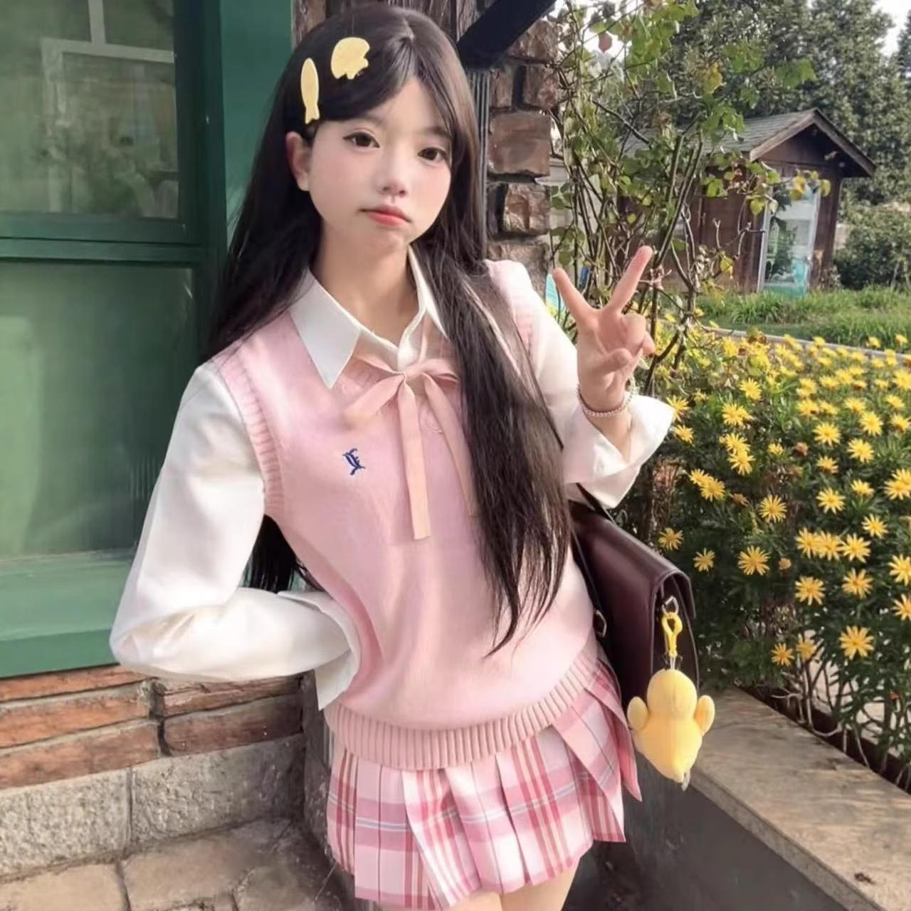 初田町jk秋季软妹日系JK制服马甲背心衬衫针织衫叠穿糖果格裙可爱
