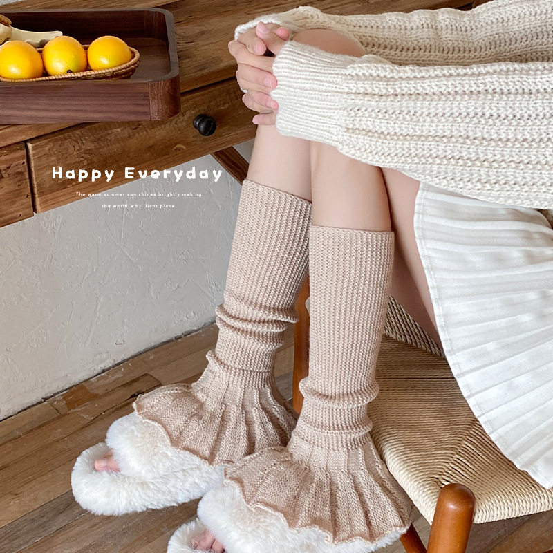初田町JK棉袜套女秋冬芭蕾风花边喇叭小腿袜纯色竖条针织加厚腿套,运动包/户外包/配件,腿套,淘宝优惠券,粉丝福利购,淘宝优惠卷