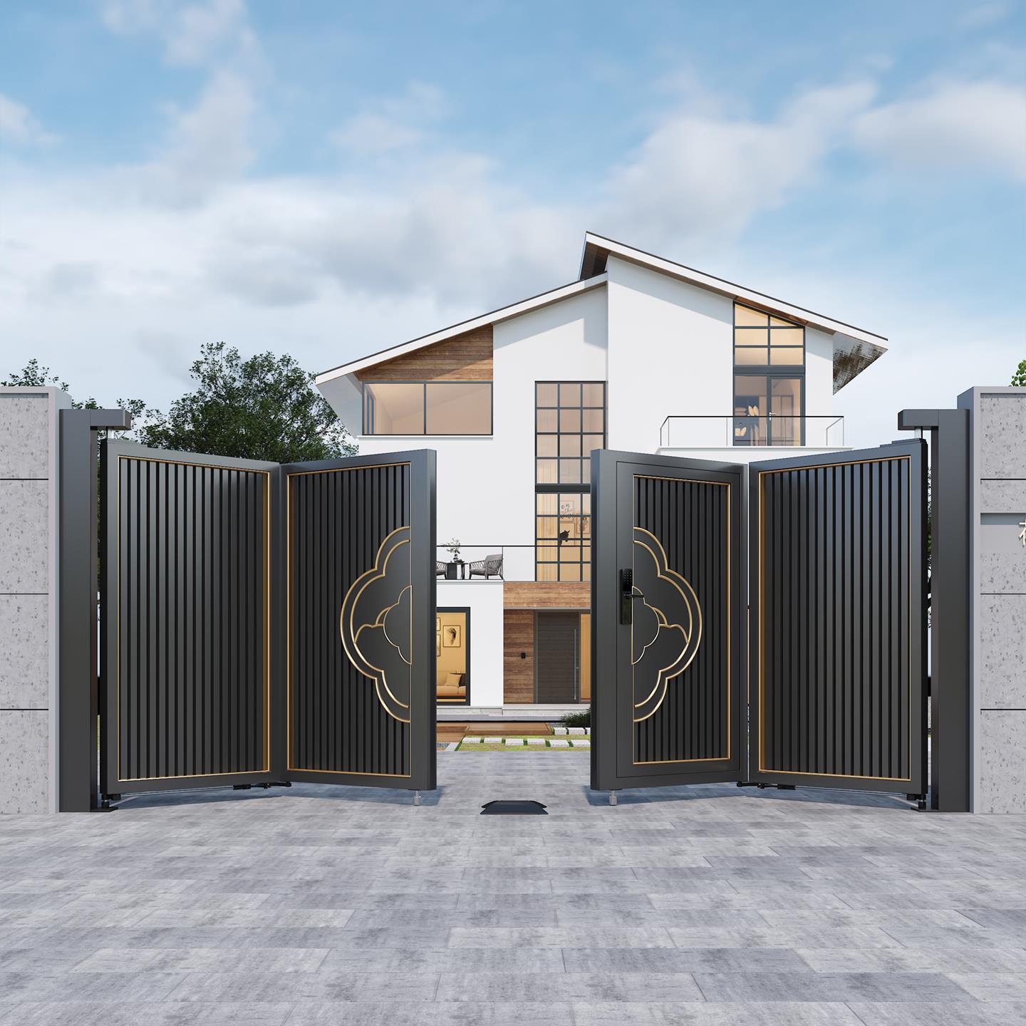 铝合金别墅庭院大门不锈钢电动折叠双开门农村自建房大门围墙大门