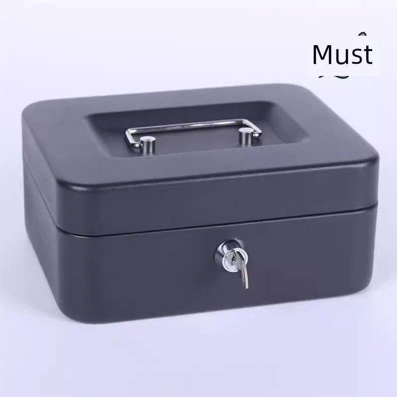 新型带锁防火储物箱小储物铁盒家用文件保险箱小迷你现金箱挎包保