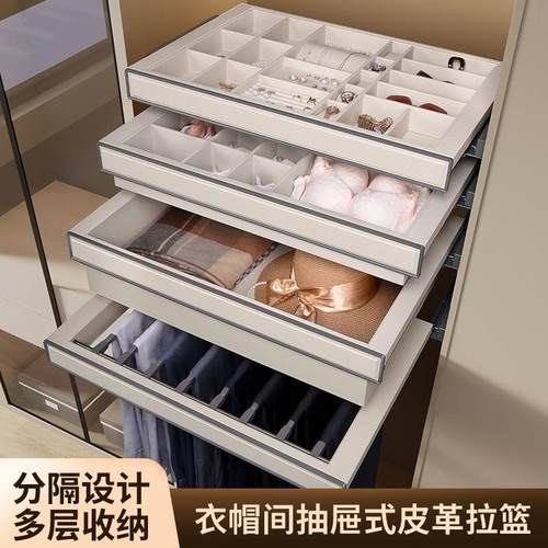 悍诺斯衣柜拉篮抽屉式多功能衣帽间伸缩抽拉裤架收纳首饰盒格子抽