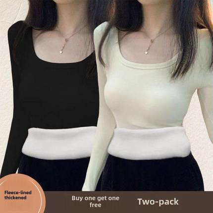 莫代尔秋冬保暖长袖女士底衫修身大尺寸羊毛衬里加厚内贴身t恤上