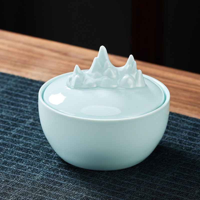 陶瓷墨碗带盖不干墨文房四宝学生书绘画火锅砚台墨池笔山墨碟墨盒