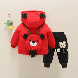 宝宝棉衣2025冬季新款男童加厚棉服套装儿童婴儿卡通保暖加绒外套