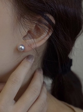 复古真多麻银灰色S925纯银耳针轻奢高级感正圆耳钉2023新款