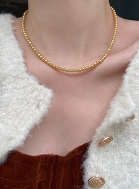 浅金色baby珠小米粒正圆珍珠锁骨链高级感小众时尚百搭气质项链