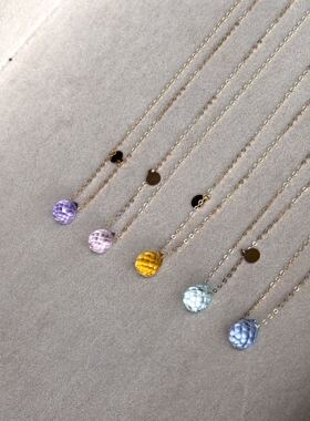 夏季清凉感小众设计粉蓝紫色优化彩色水滴型水晶美产14k包金项链