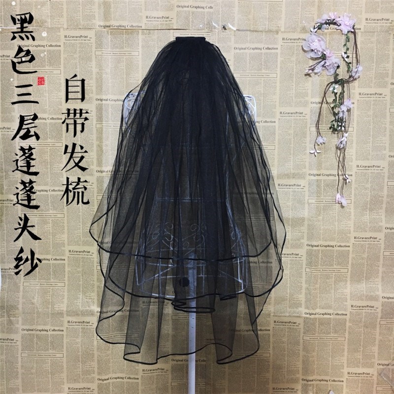小女孩道具垂顺婚饰美饰飘逸拍照祼纱黑色头纱细沙沙滩柔软外拍
