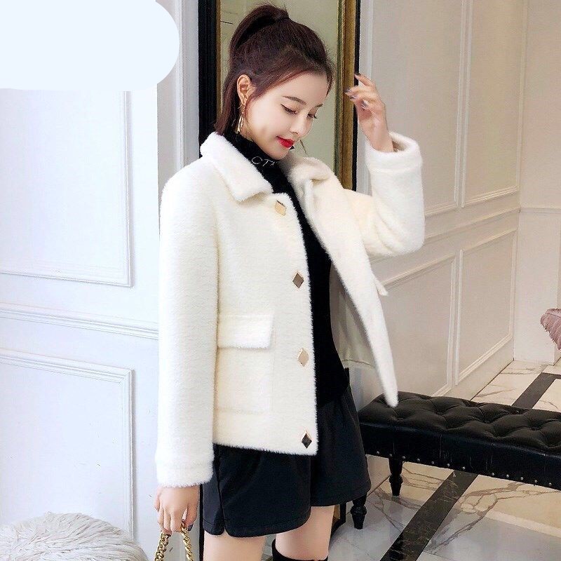 很仙的女装水貂绒秋冬加厚外套2019新款韩版宽松女短款毛衣针织开