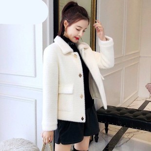 很仙的女装水貂绒秋冬加厚外套2019新款韩版宽松女短款毛衣针织开