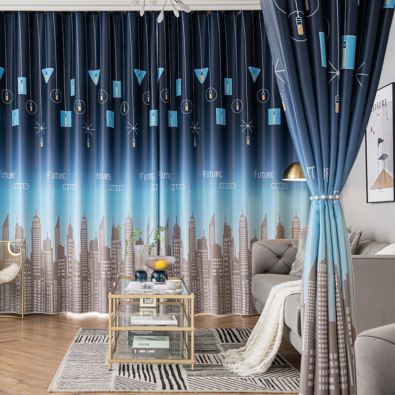 窗帘成品卧室加厚全遮光免打孔安装星星遮阳隔热飘窗客厅特价清仓