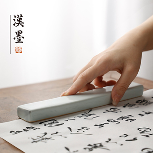 汝窑竹节陶瓷笔搁镇纸 书法镇尺笔架毛笔挂 批发笔架山笔置砚台磨墨专用青瓷文房四宝