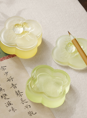 水晶玻璃墨盒带盖不干墨火锅砚墨水墨碟墨盒墨池高颜值保湿摆件透明书法专用高档文房四宝墨汁玻璃墨盘
