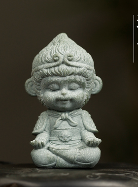 青砂造像小悟空 创意摆件镇纸镇尺 毛笔托搁笔架笔搁 茶宠文房四宝书法文创 可爱桌面装饰茶台茶玩