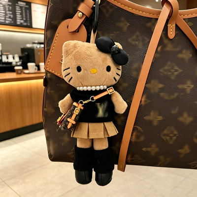 高级感黑皮长腿kitty挂件手作凯蒂猫挂件配挂绳扣闺蜜礼物美拉德