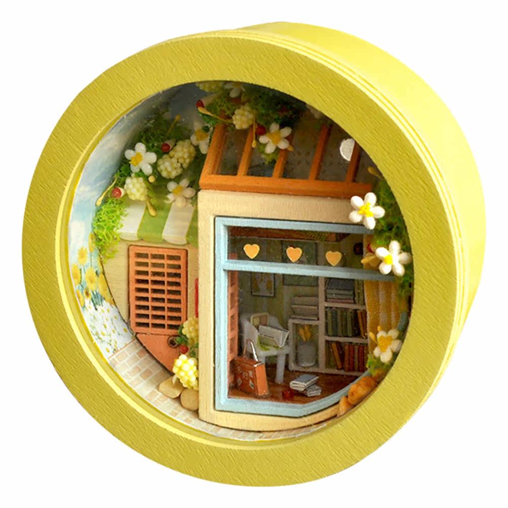 diy 3d handmade dollhouse flower round box wooden house with