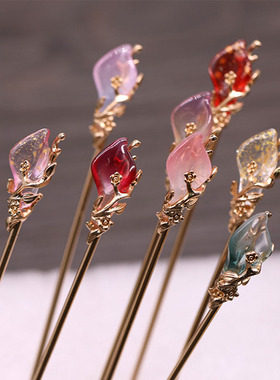 Vintage Chinese Style Hanfu Hair Stick Women Metal Glaze Hai