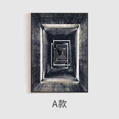 黑白灰工业风玄关走廊尽头过道壁画