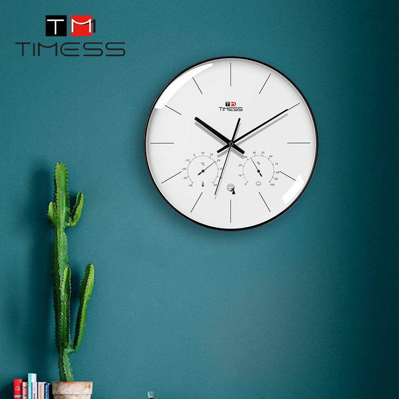 钟表挂钟客厅现代简约家用u时尚温湿度电波钟静音挂墙电子钟石英