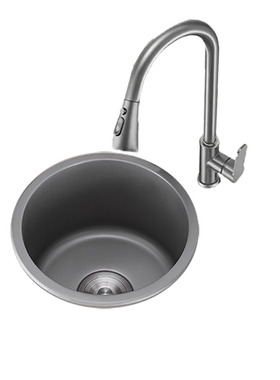 枪灰色纳米圆形水槽单槽小尺寸吧z台岛台厨房304不锈钢洗菜盆台下